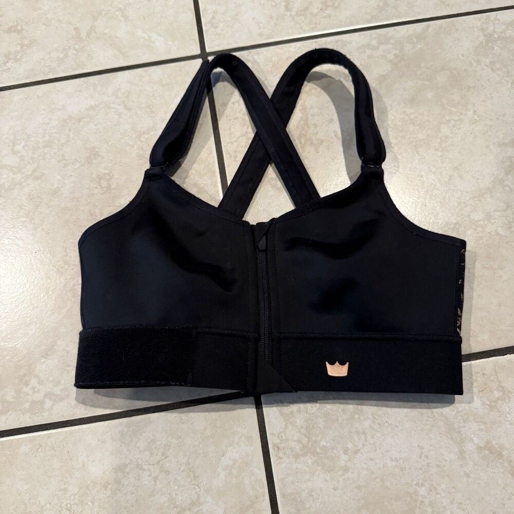SHEFIT Flex Medium Impact Zip Front Black Sport Bra  Adjustable Strap